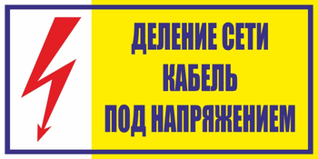 S17 деление сети. кабель под напряжением (пластик, 250х140 мм) - Знаки безопасности - Вспомогательные таблички - Магазин охраны труда ИЗО Стиль